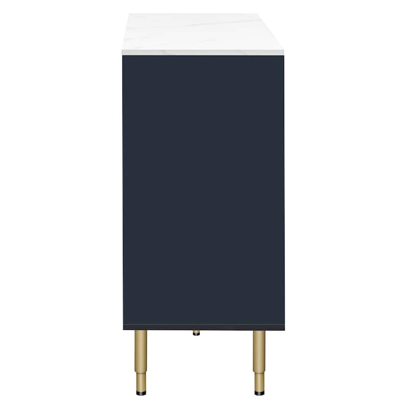 Navy Blue Sideboard Wine Storage Cabinet - 3 Drawers Console Table