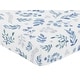 preview thumbnail 3 of 4, Floral Leaf Collection Boy or Girl Fitted Crib Sheet - Blue Grey White Boho Watercolor Botanical Flower Woodland Tropical Garden