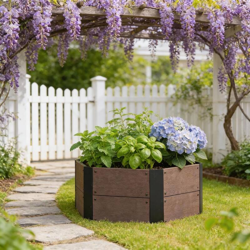 11.8 Inches Deep Hexagon Raised Garden Bed Kit - Brown