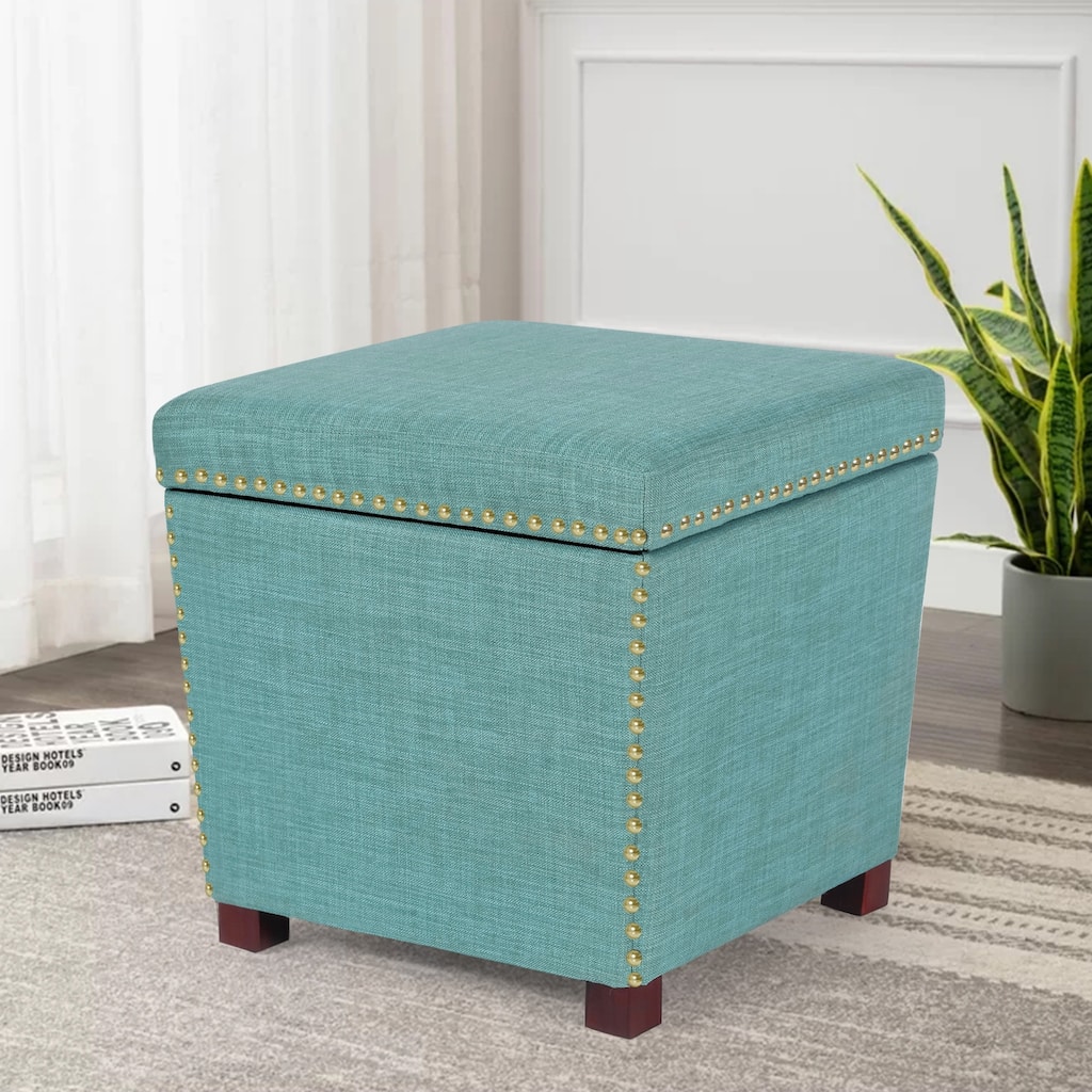Adeco Storage Ottoman Square Footrest Stool