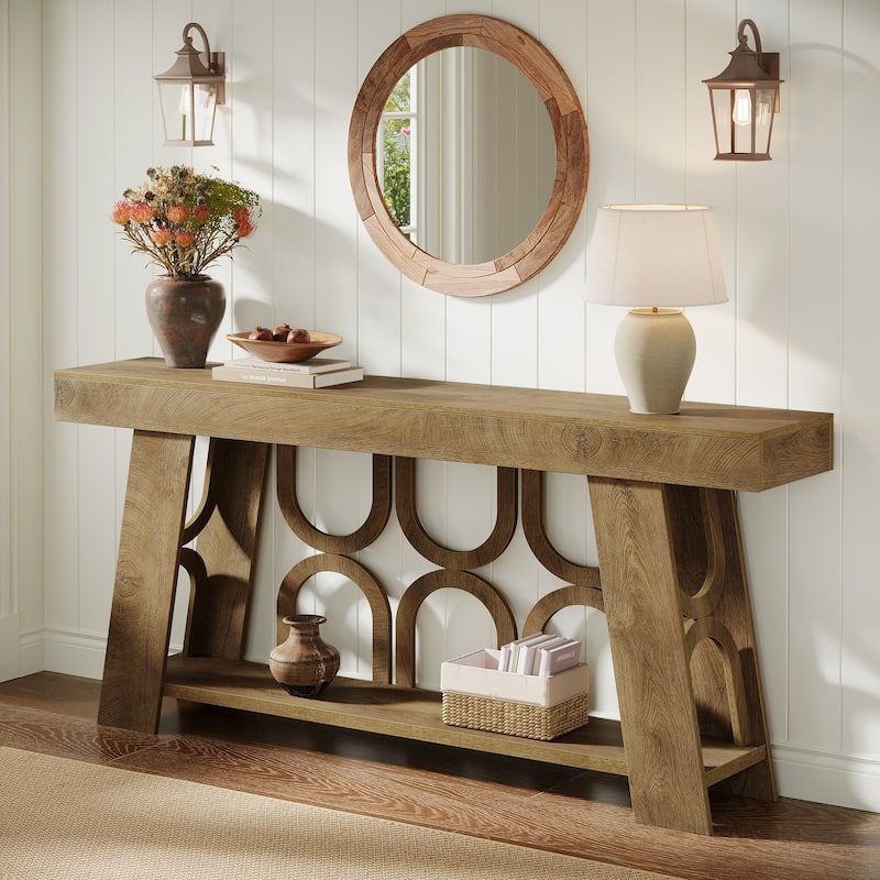 63" Console Table with Arched Legs - Light Brown - MDF