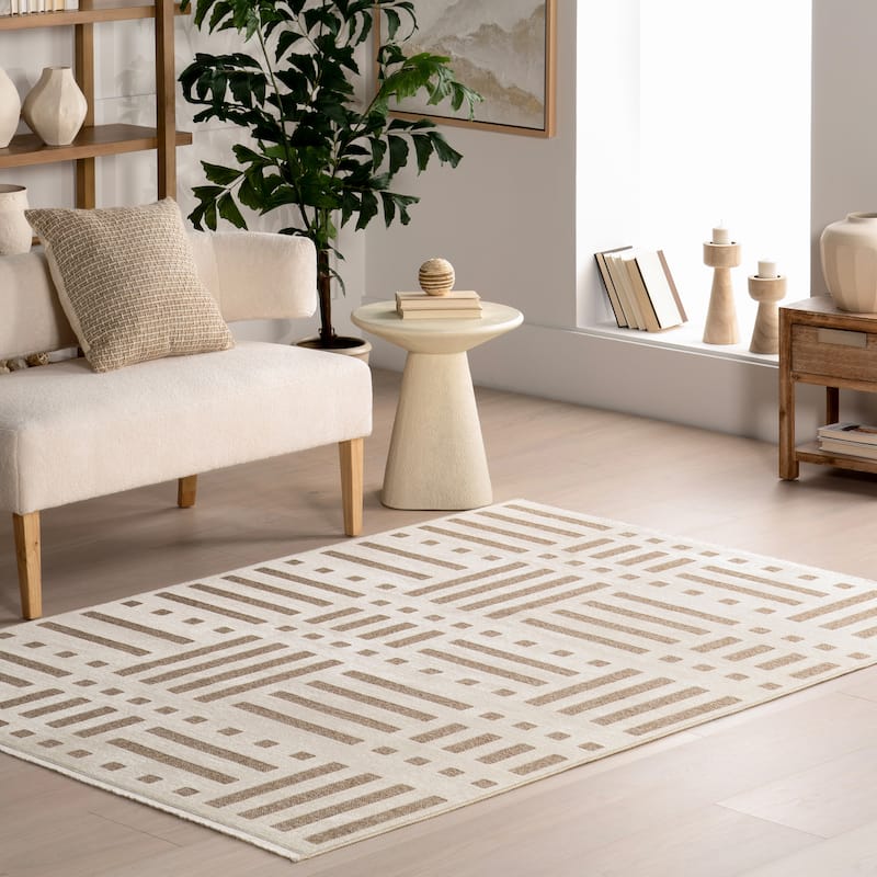 Nuloom Mina SuperiorWash Modern Stripes Reversible Machine Washable Area Rug - 4' x 6' - Beige