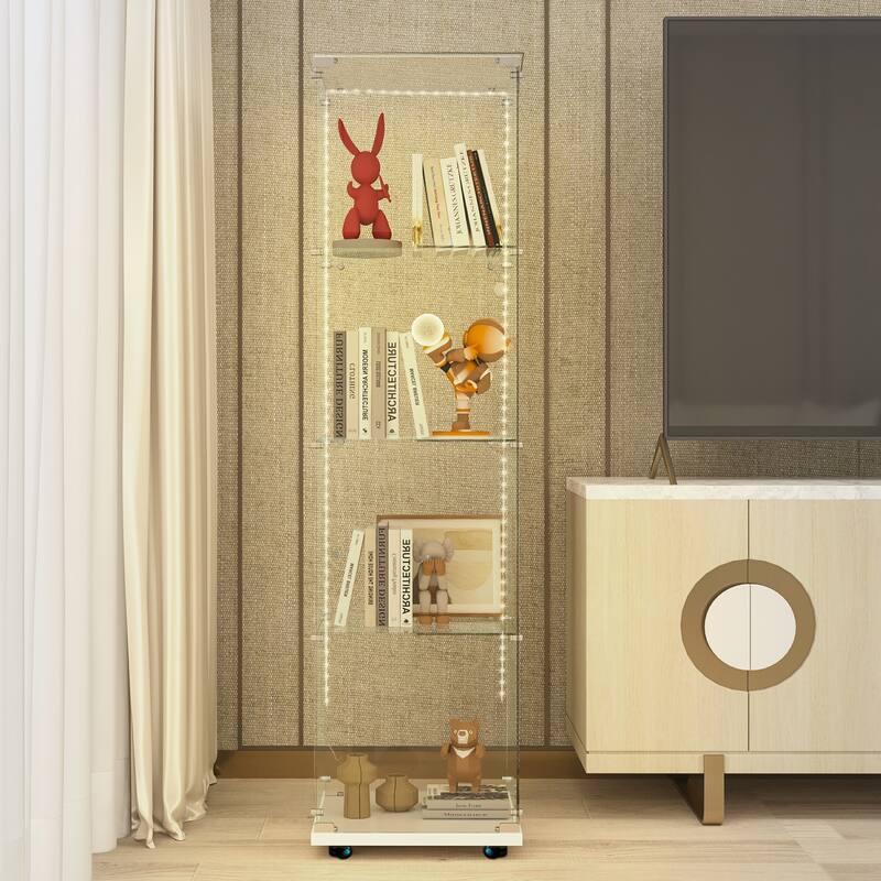 Tempered Glass Display Cabinet,Wine Cabinet, Storage Cabinet,File Cabinet, Bluetooth LED Light Strip,with Door Lock