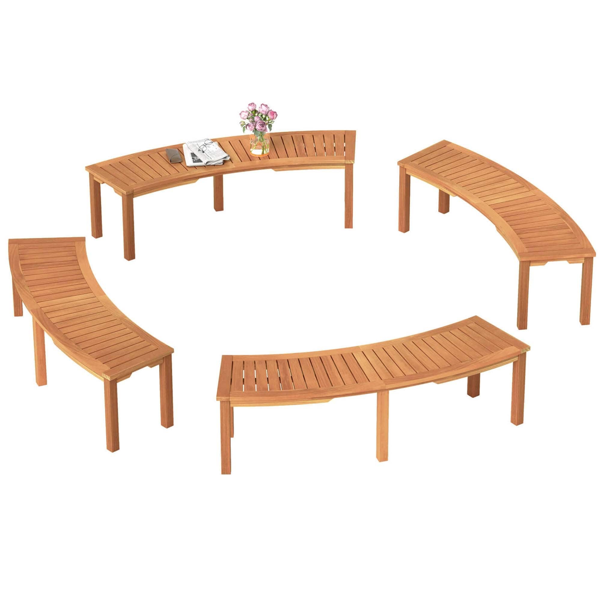 1/4 PCS Outdoor Curved Bench Patio Backless Fire Pit Bench w/Slatted Seat