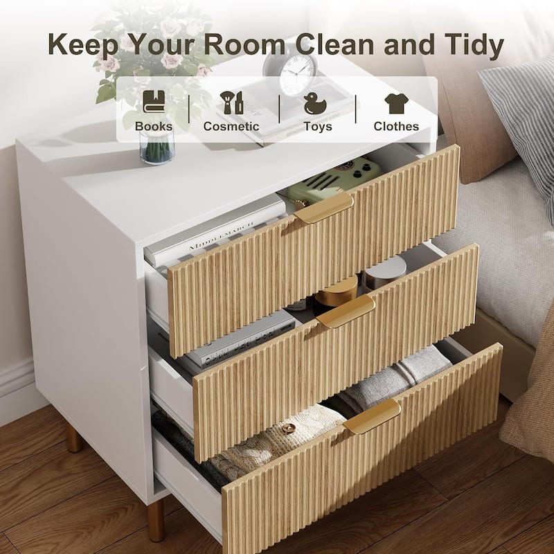 Modern Design 3 Drawer Dresser, Storage Nightstand for Bedroom, Living Room, Closet, Hallway