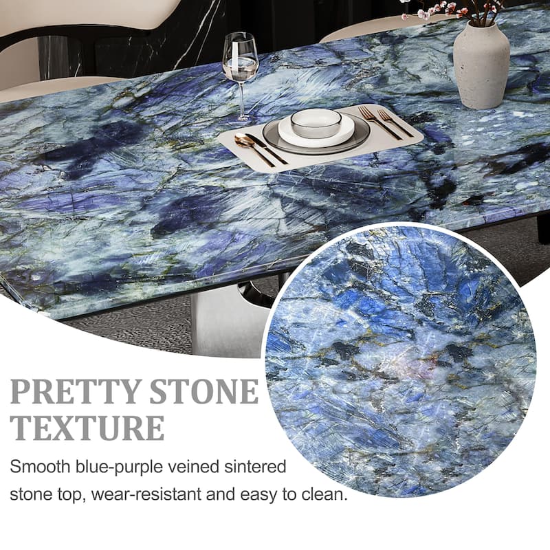 78.74"Modern Dining Table for 6-8,Glossy Sintered Stone Top, Blue - 78.74"