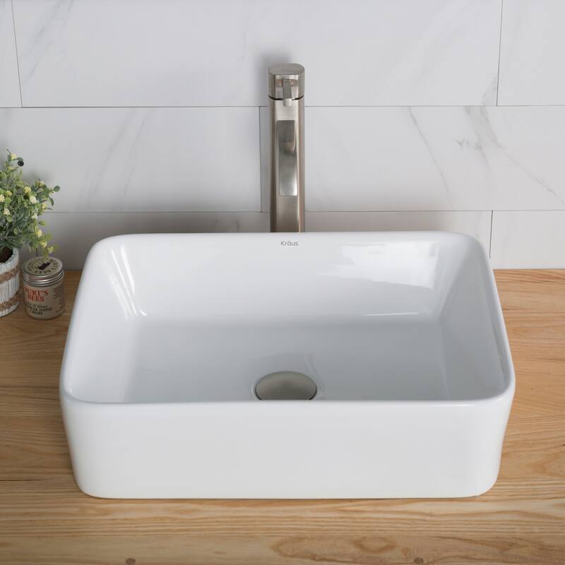 Kraus Bathroom Combo - 18-3/4" Ceramic Vessel Bathroom Sink With