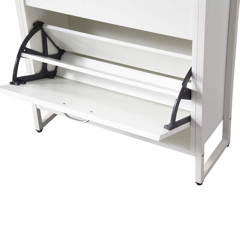 Hidden Wood Shoe Storage Cabinet, Narrow Shoe Cabinet with Drawers, 3-Tier 15 Pair Shoe Rack for Hallway, Entryway