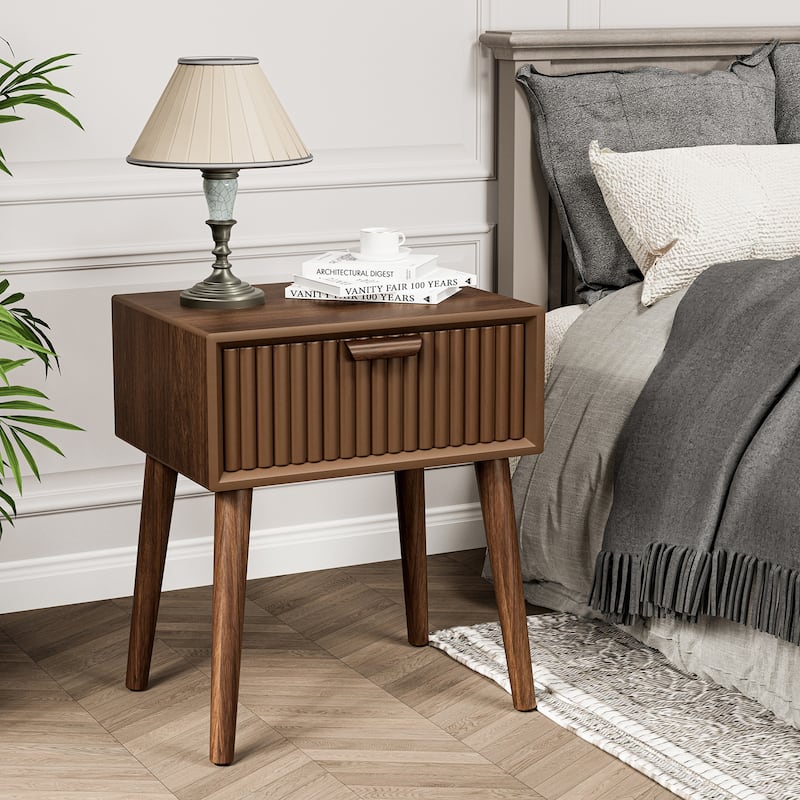 SUNBURY Mid-Century End Table with Drawer - Strip - 1-drawer