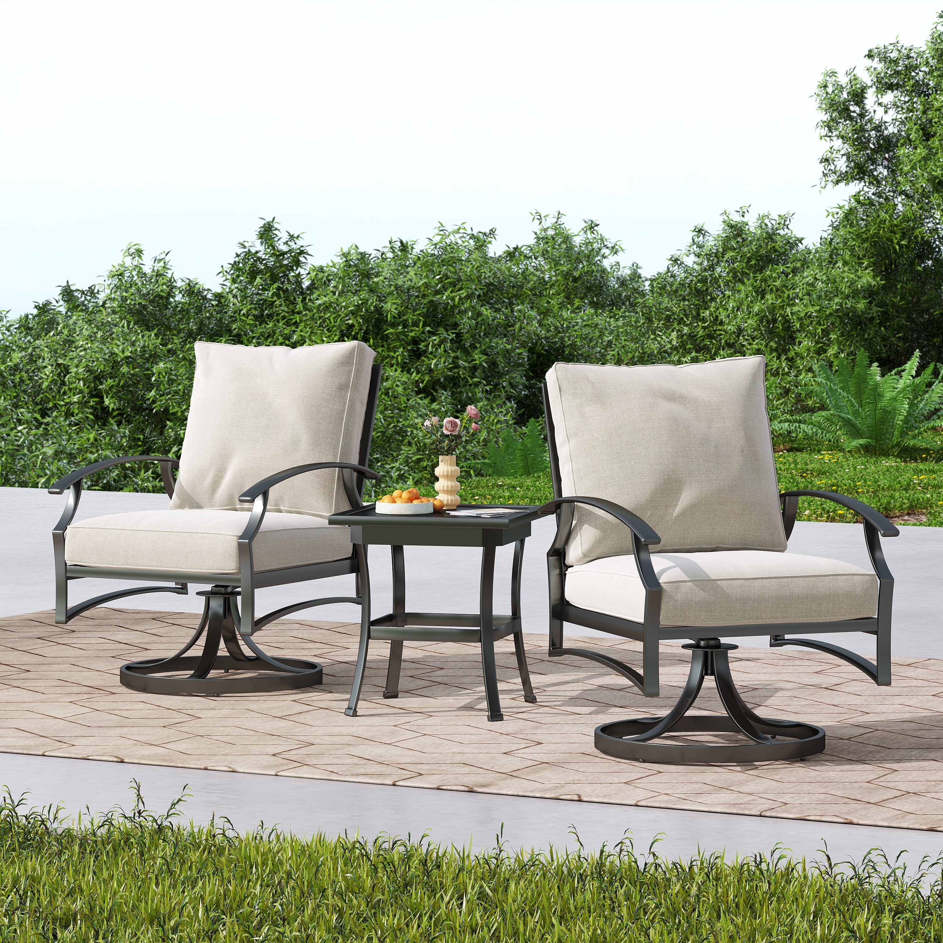 3-Piece Outdoor Metal Bistro Set with Cushion