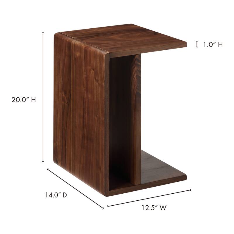 NADAAL STUDIOS Selene C Shaped Accent Table, Solid Walnut, Matte Finish, Rectangular, Brown