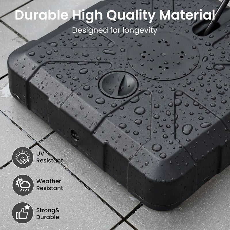 11 ft Outdoor Aluminum Dual Top Solar Powered LED Patio Cantilever Umbrella and Weighted Base with Wheels and Drag Rod