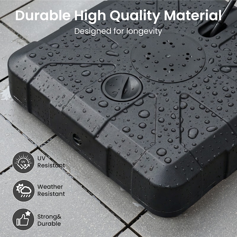 Heavy Duty 350 LBS Water Sand Fillable Patio Cantilever Offset Umbrella Base Stand with Wheels and Drag Rod