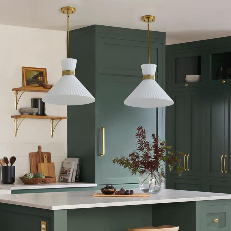 Modern LED Brass Pendant Light White Jade Glass Cone Shade