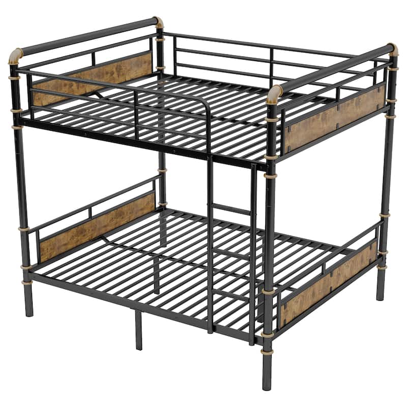 Metal Bunk Bed Retro Bed Frame with Ladder and Guardrail, Industrial Detachable Bunkbeds Convertible to 2 Platform Beds Frame