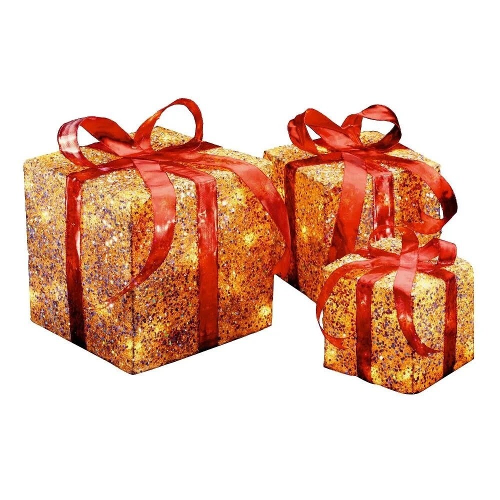 Shop Set Of 3 Red And Gold Colored Christmas Decorative Gift Boxes