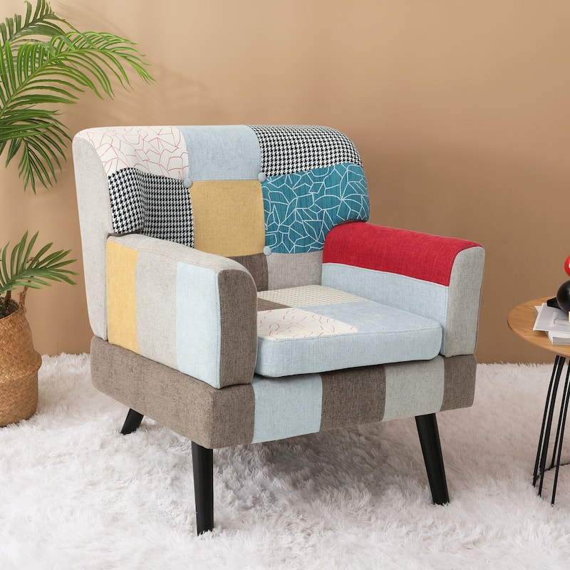 Modern 22.5" Upholstered Buttons Tufted Accent Chair with Solid Wood Legs for Living Room