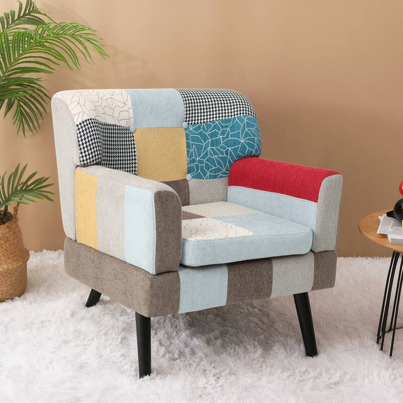 Patchwork Accent Chair, Mid Century Modern Fabric Club Chair
