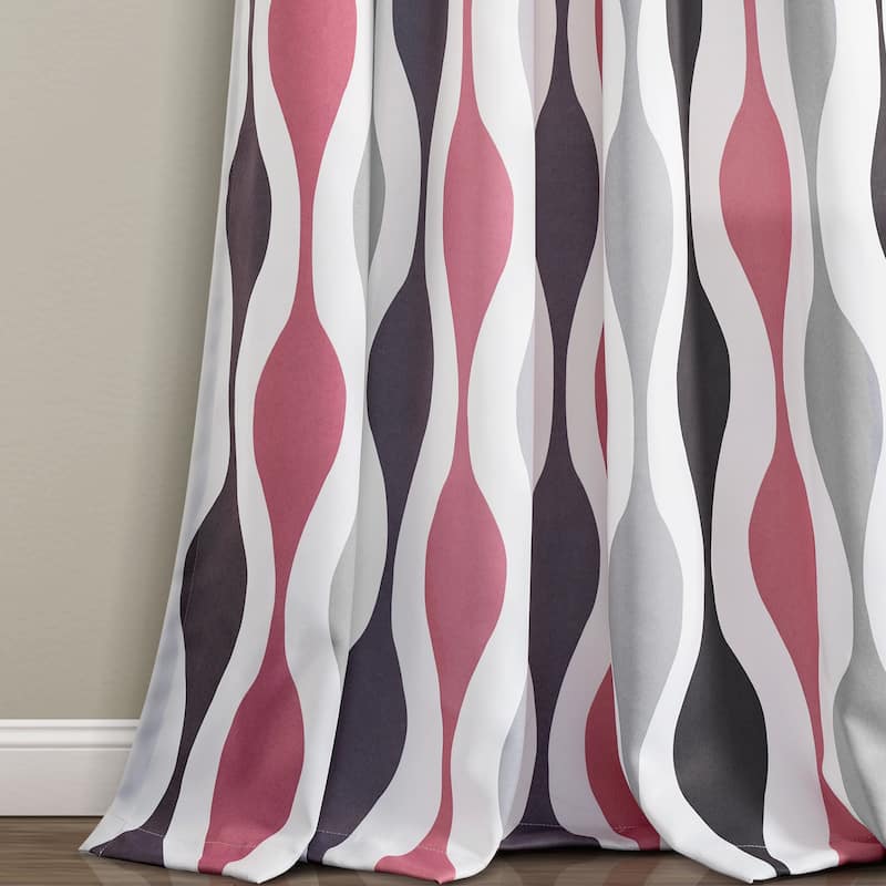 Lush Decor Mid Century Geo Light Filtering Window Curtain Panels - 95 Inches - Coral/Grey