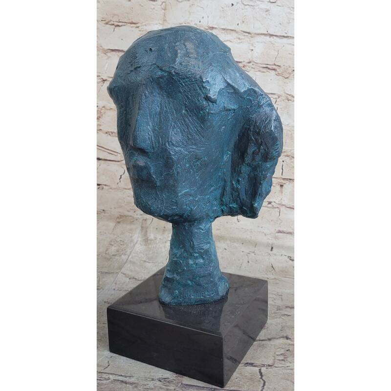 A Line Through Time Abstract Modern Artwork Female Bust Green Patina Bronze Statue