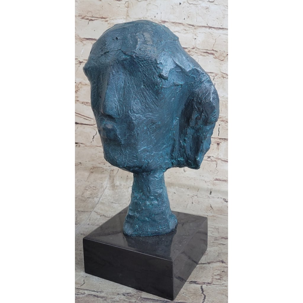 A Line Through Time Abstract Modern Artwork Female Bust Green Patina Bronze Statue