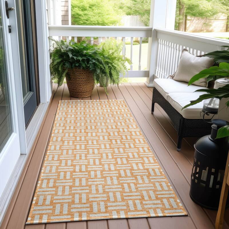 Machine Washable Indoor/ Outdoor Chantille Contempory Crosshatch Rug - Peach - 2'3" x 7'6"