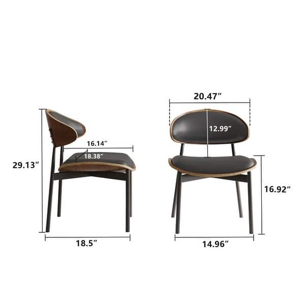 dimension image slide 1 of 2, Modern Dining Chair 2 Piece Set Ergonomic Foam-Padded Chairs with Curved Backrest - 18.5"Wx18.5"Dx29.13"H