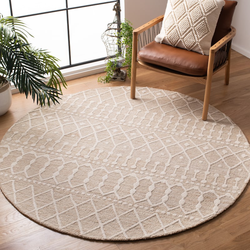SAFAVIEH Handmade Blossom Orit Moroccan Wool Rug - 6' Round - Beige/Ivory