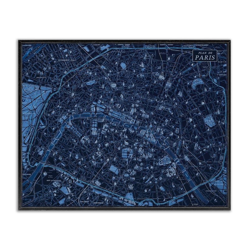 Stupell Blue Detailed Paris Map Framed Giclee Art Design By Phillipa Katz - 20 x 16 - Black