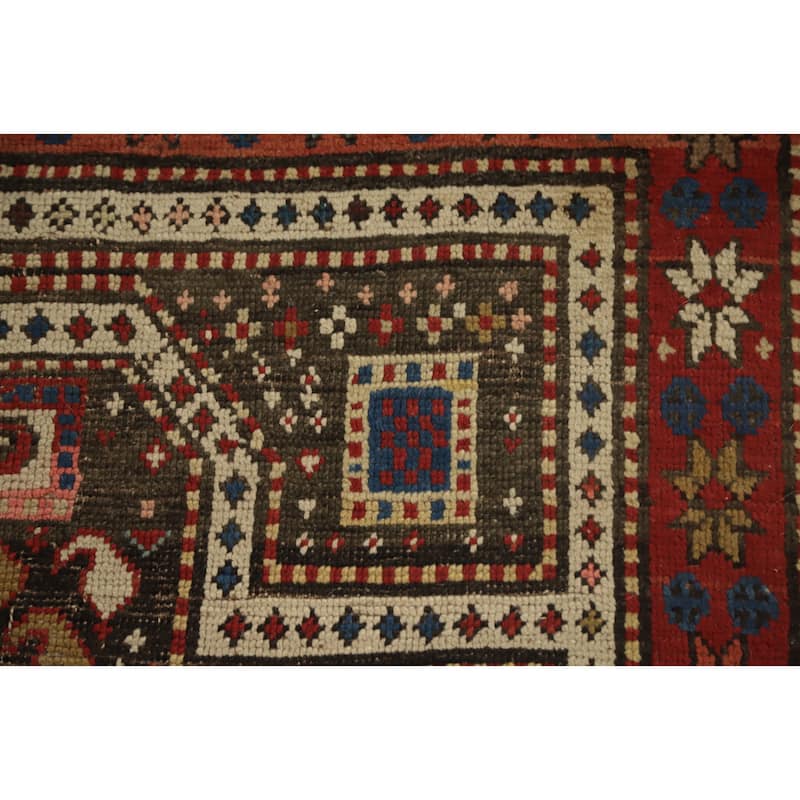 Hand Knotted Oriental 100% Wool Carpet Traditional Geometric Brown Kazak Area Rug - 5' 9'' X 3' 4''