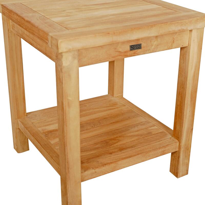 Seven Seas Teak Panama Outdoor Teak Wood Patio End Table With Shelf