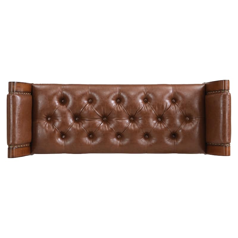 Christopher Knight Home - Mid-Century Classic Sleek Button-Tufted PU Leather Upholstered End-of-Bed Bench with Rolled Arms