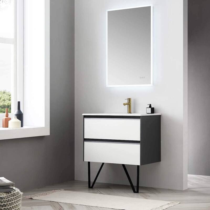 Blossom Glossy White & Grey Wall-Mounted Bathroom Vanity with Sink Set