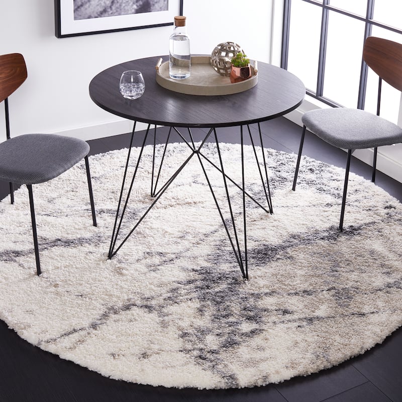 SAFAVIEH Fontana Shag Angervo Modern 2-inch Thick Rug - 6'7" Round - Ivory/Grey