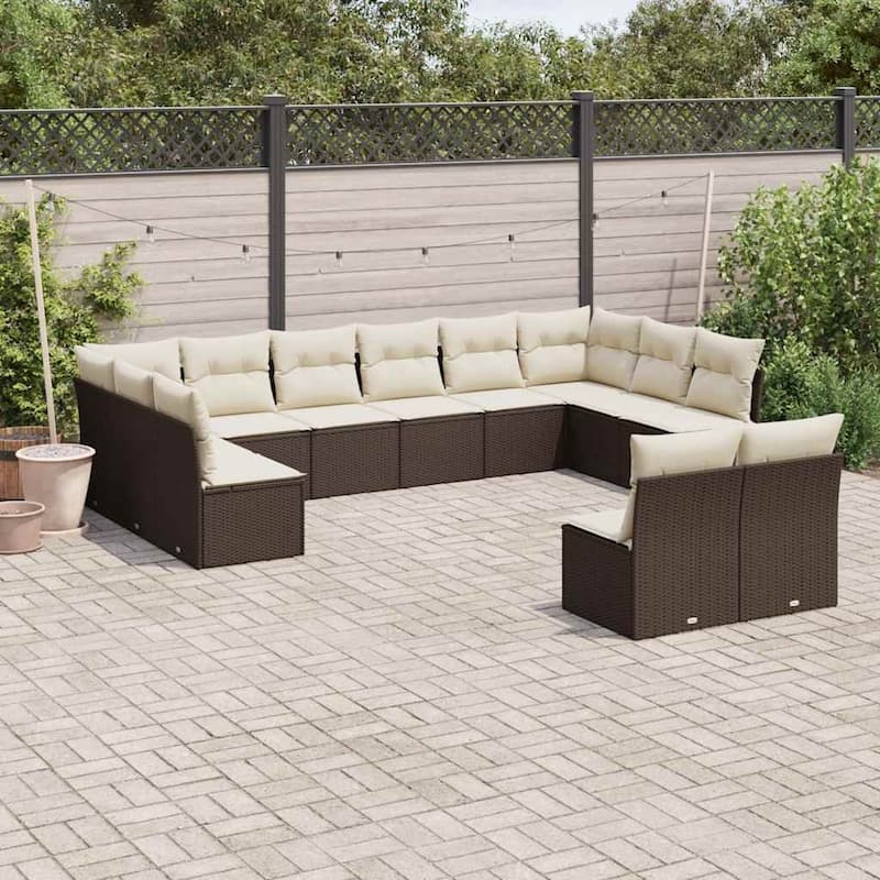 vidaXL Garden Sofa Set Brown, Cream White - 24.4 x 24.4 x 27.2