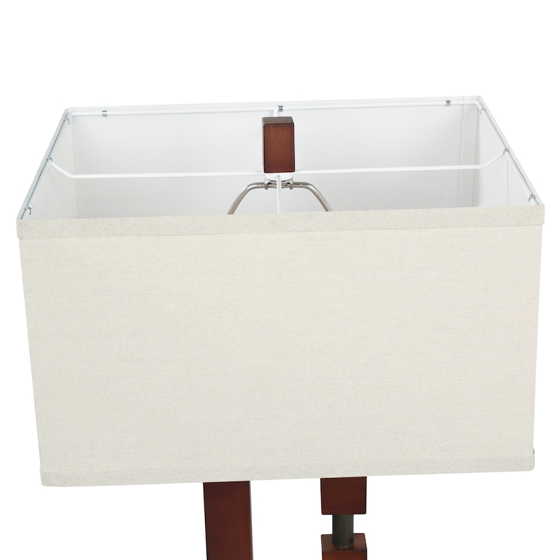 25.9" Wood Table Lamp With Cotton Shade And USB Set of 2
