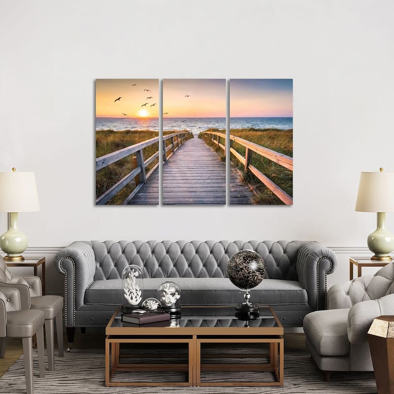 iCanvas "Sunset At The Dune Beach" by Jan Becke 3-Piece Canvas Wall Art Set - 40x60x1.5
