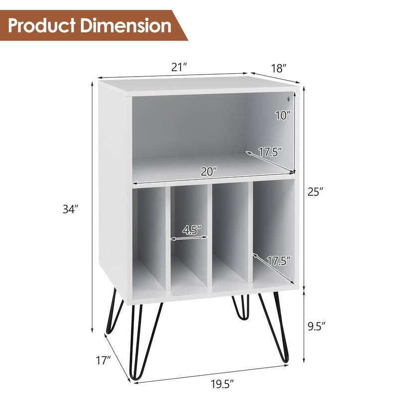 Freestanding Record Player Stand with Storage and Metal Legs