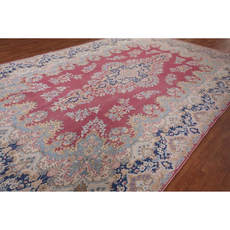Vintage Kerman Persian Large Vintage Area Rug Hand-Knotted Wool Carpet - 9'8"x 15'11"