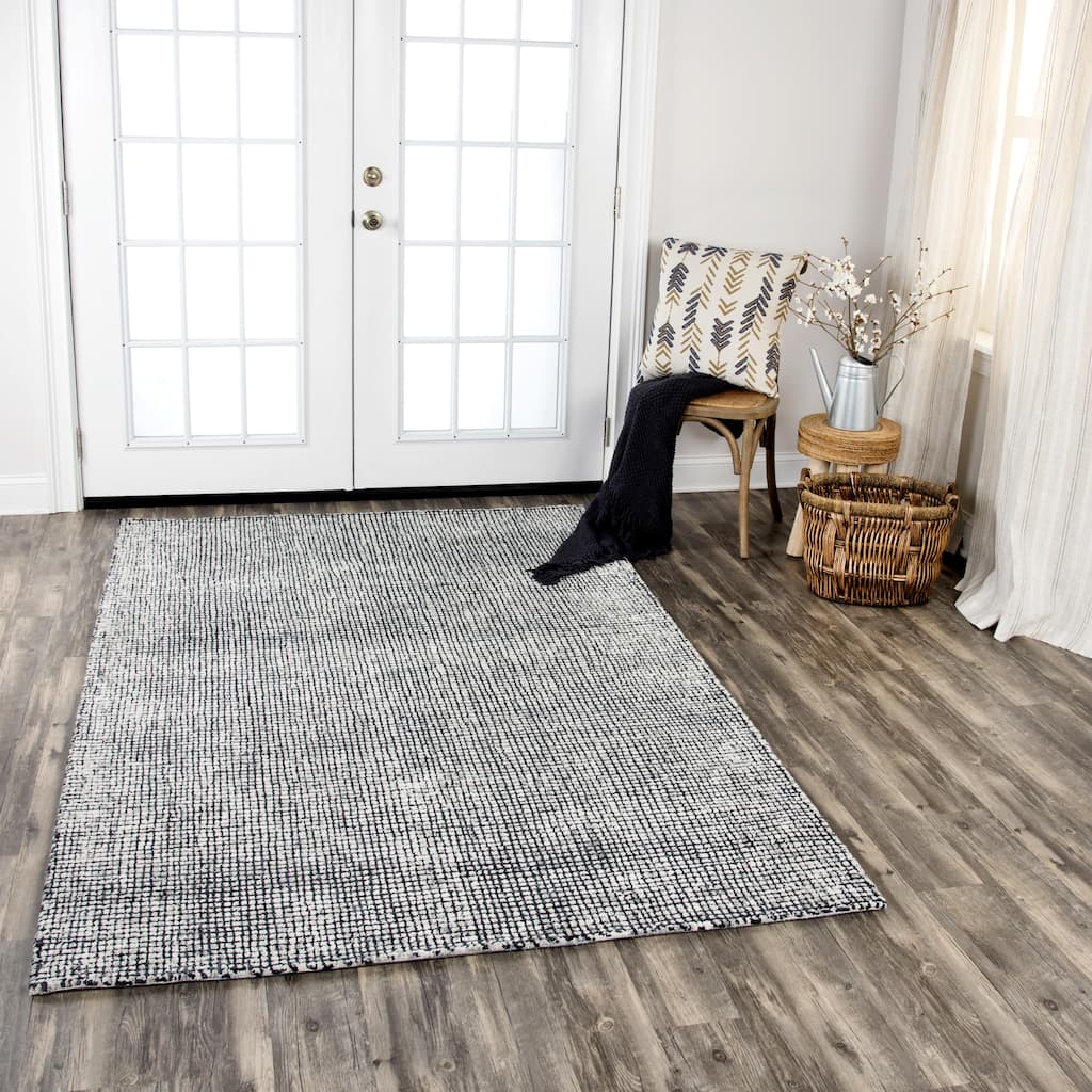 Alora Decor Storm Black and White Hand-tufted Geometric Wool Rug
