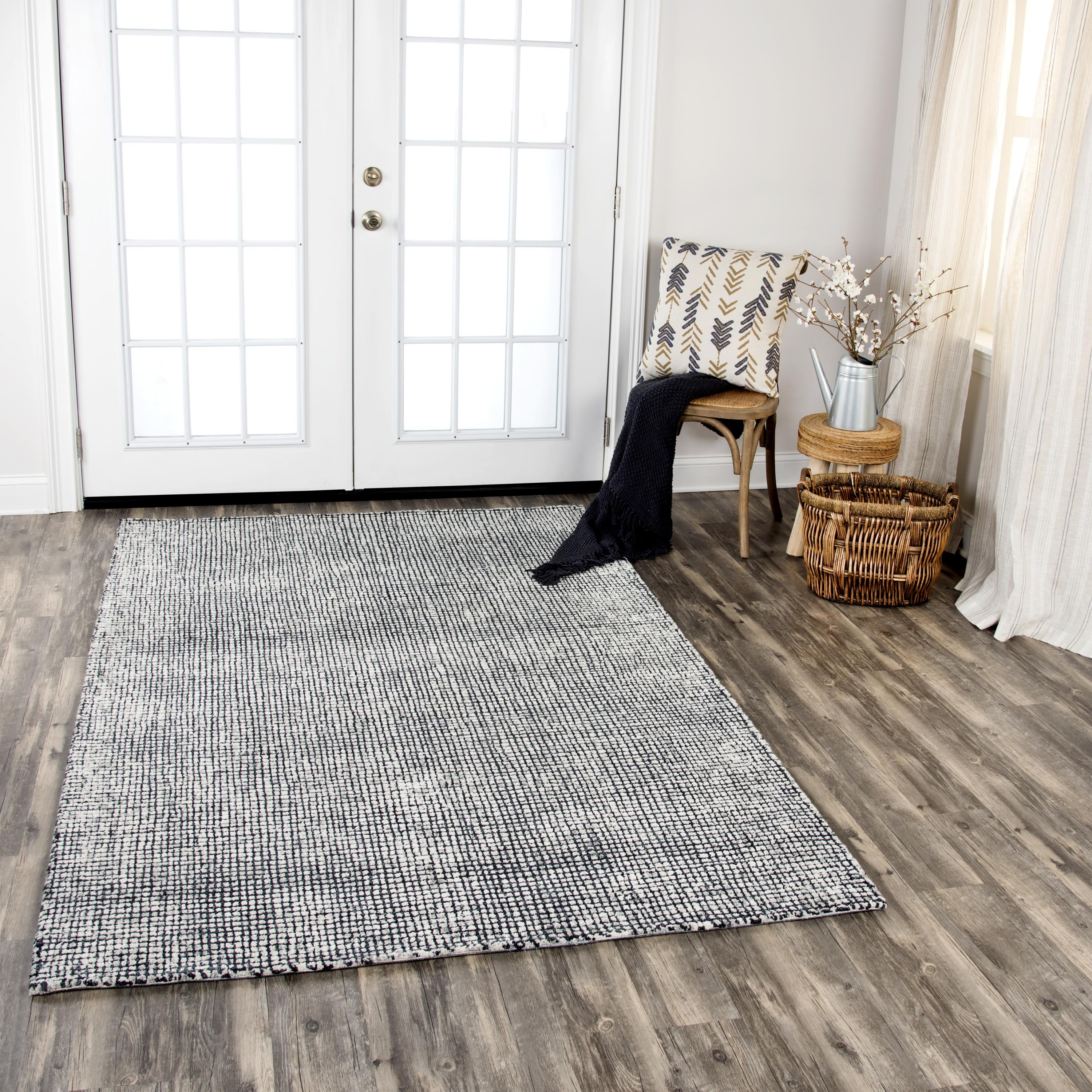Alora Decor Storm Black and White Hand-tufted Geometric Wool Rug