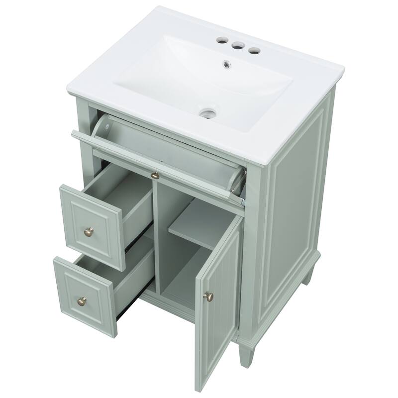 24" Bathroom Vanity with Sink Bathroom Storage Cabinet with One Flip Drawer and Two Drawers, Adjustable Shelf