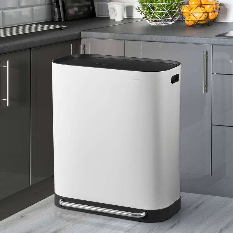 happimess Beni Kitchen Trash/Recycling 16-Gallon Double-Bucket Step-Open Trash Can, Chrome
