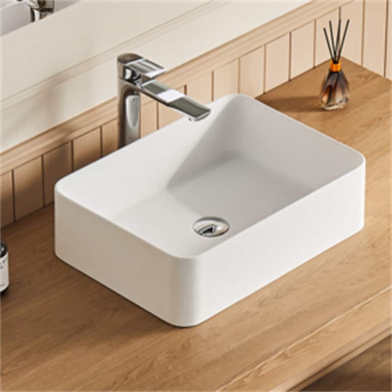 Stone Resin Vessel Bathroom Sink Basin with Pop-Up Drain