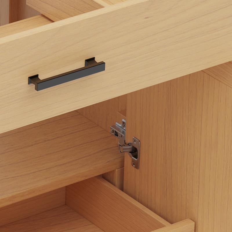 Rattan Bathroom Vanity with Ceramic Sink, Bathroom Sink Cabinet with Soft Close Doors and Drawers