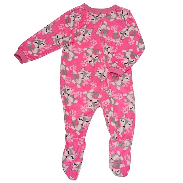 Mon Petit Baby Girls Pink Fox Print Zip Closure Footed Sleeper Pajama