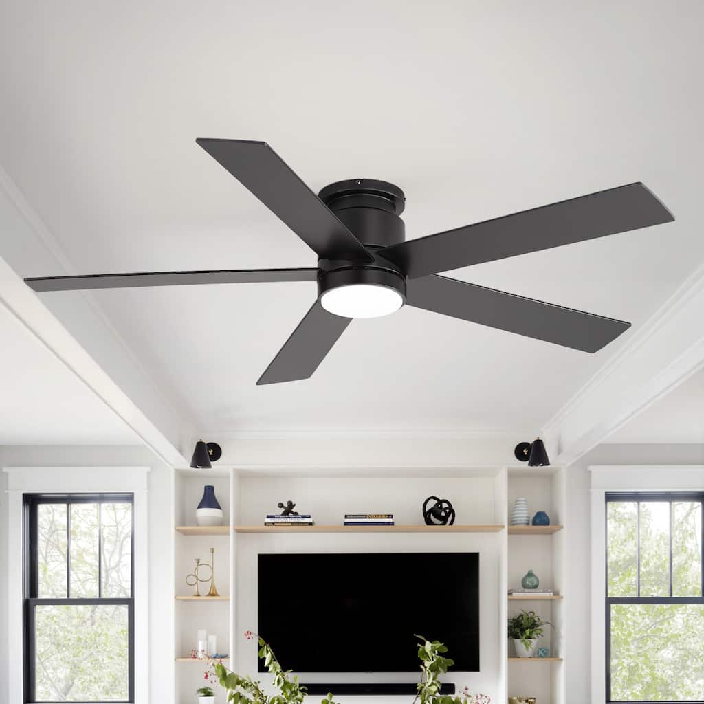 52 Inch Modern Smart Ceiling Fan with Lights, APP & Voice Control, Remote Control, Reversible DC Motor, Black Indoor Fan - 52 in