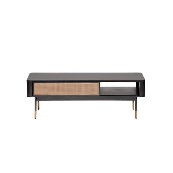 slide 2 of 7, Miriam 47" Coffee Table in Black with Natural Wicker