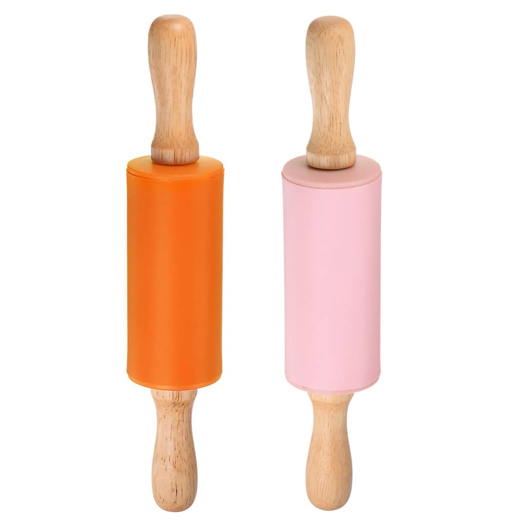 Silicone Rolling Pins for Baking Wood Handle 23.5cm x 4.2cm Orange & Pink - Orange & Pink