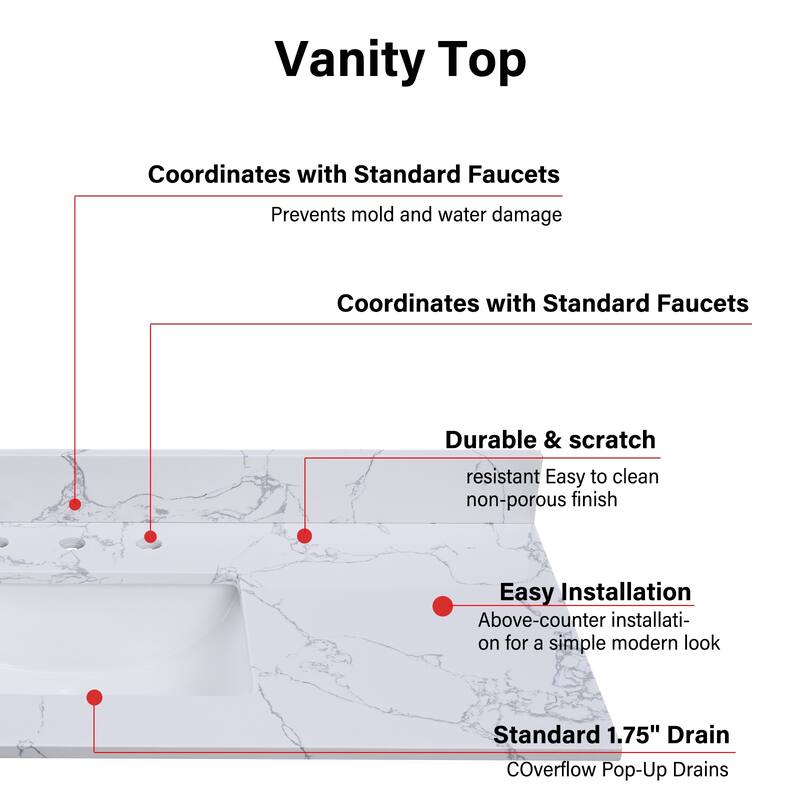 Enchantlace 31 Inch Engineered Marble Vanity Top with Sink
